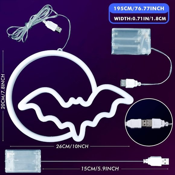 Spooky Bat Full Moon Purple Neon Light Halloween Costume Party Fall Decor LED - Picture 5 of 6